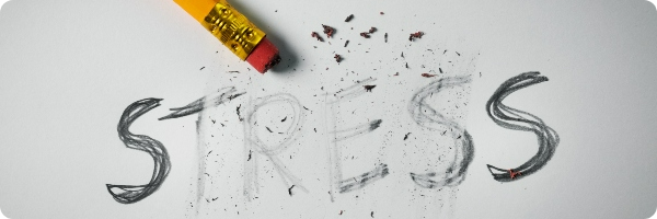 The word stress written in pencil is being erased.